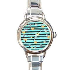 Stripes Heart Pattern Round Italian Charm Watch by designsbymallika