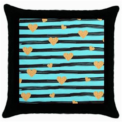 Stripes Heart Pattern Throw Pillow Case (black) by designsbymallika