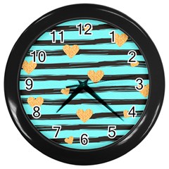 Stripes Heart Pattern Wall Clock (black) by designsbymallika