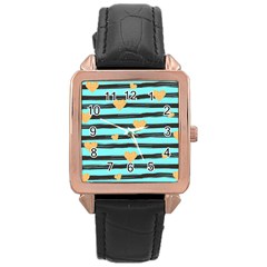 Stripes Heart Pattern Rose Gold Leather Watch  by designsbymallika