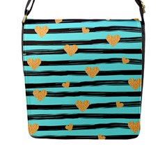 Stripes Heart Pattern Flap Closure Messenger Bag (l) by designsbymallika