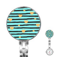 Stripes Heart Pattern Stainless Steel Nurses Watch by designsbymallika