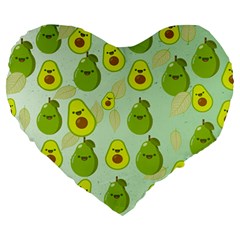 Avocado Love Large 19  Premium Flano Heart Shape Cushions by designsbymallika