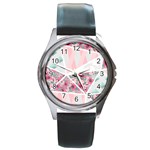 pink patchwork Round Metal Watch Front