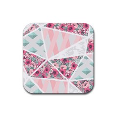 Pink Patchwork Rubber Coaster (square)  by designsbymallika