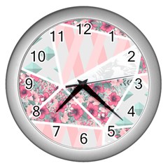 Pink Patchwork Wall Clock (silver) by designsbymallika