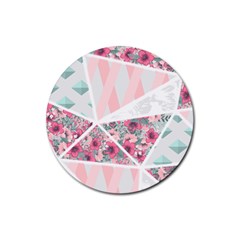 Pink Patchwork Rubber Coaster (round)  by designsbymallika