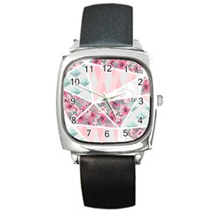 Pink Patchwork Square Metal Watch by designsbymallika