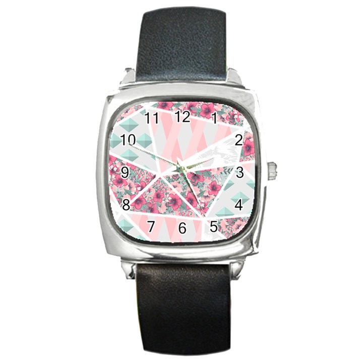 pink patchwork Square Metal Watch