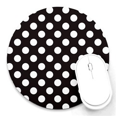 Black With White Polka Dots Round Mousepads by mccallacoulture