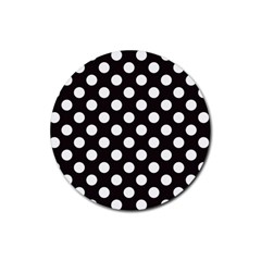 Black With White Polka Dots Rubber Coaster (round)  by mccallacoulture