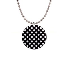 Black With White Polka Dots 1  Button Necklace by mccallacoulture