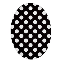 Black With White Polka Dots Oval Ornament (two Sides)