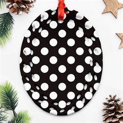 Black With White Polka Dots Oval Filigree Ornament (two Sides)