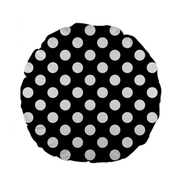 Black with White Polka Dots Standard 15  Premium Round Cushions