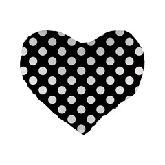 Black With White Polka Dots Standard 16  Premium Flano Heart Shape Cushions by mccallacoulture