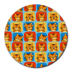 Cute Tiger Pattern Round Mousepads by designsbymallika