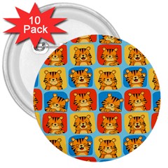 Cute Tiger Pattern 3  Buttons (10 Pack)  by designsbymallika