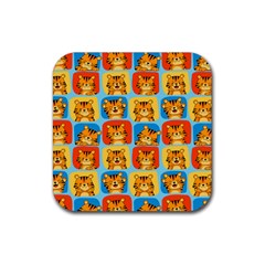 Cute Tiger Pattern Rubber Coaster (square)  by designsbymallika