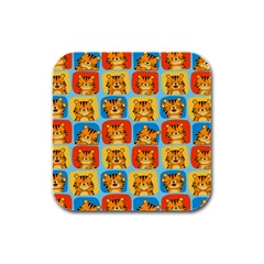 Cute Tiger Pattern Rubber Square Coaster (4 Pack)  by designsbymallika