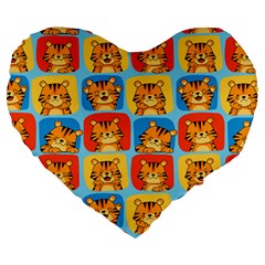 Cute Tiger Pattern Large 19  Premium Heart Shape Cushions by designsbymallika