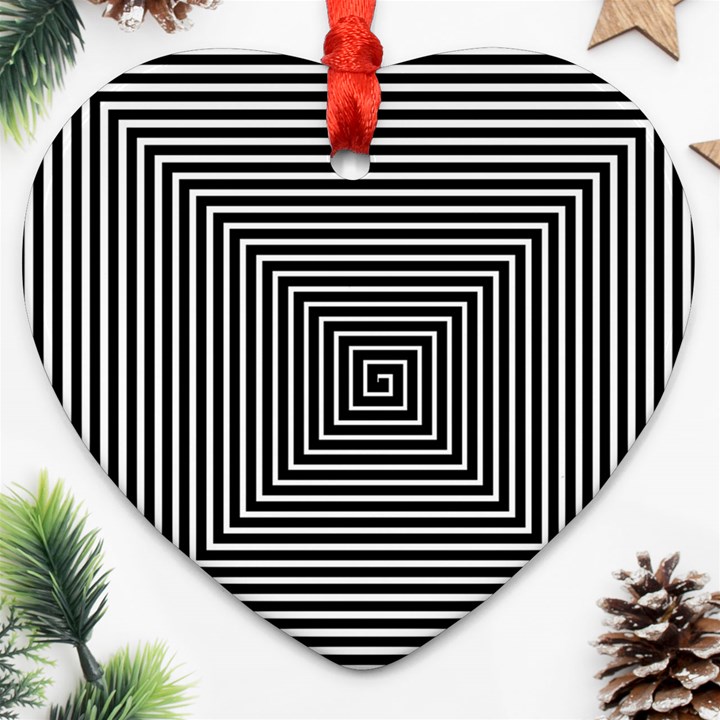 Maze Design Black White Background Heart Ornament (Two Sides)