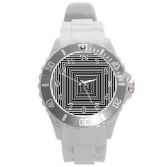 Maze Design Black White Background Round Plastic Sport Watch (l)