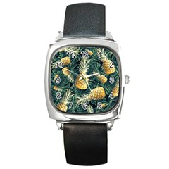 Pattern Ananas Tropical Square Metal Watch by kcreatif