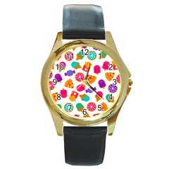 Candies Are Love Round Gold Metal Watch by designsbymallika