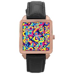 Doodle Pattern Rose Gold Leather Watch  by designsbymallika