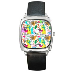 Doodle Pattern Square Metal Watch by designsbymallika