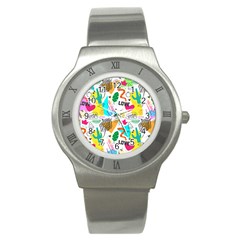 Doodle Pattern Stainless Steel Watch by designsbymallika