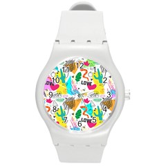 Doodle Pattern Round Plastic Sport Watch (m) by designsbymallika