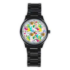 Doodle Pattern Stainless Steel Round Watch by designsbymallika