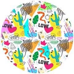 Doodle Pattern Wooden Puzzle Round