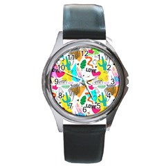 Doodle Pattern Round Metal Watch by designsbymallika