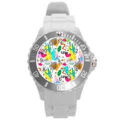 Doodle Pattern Round Plastic Sport Watch (l) by designsbymallika