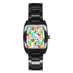 Doodle Pattern Stainless Steel Barrel Watch by designsbymallika