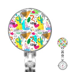 Doodle Pattern Stainless Steel Nurses Watch by designsbymallika