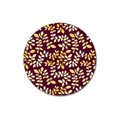 Golden Leaf Pattern Magnet 3  (round) by designsbymallika