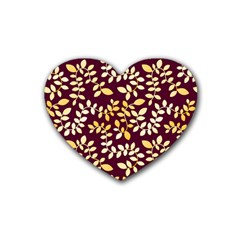 Golden Leaf Pattern Heart Coaster (4 Pack)  by designsbymallika