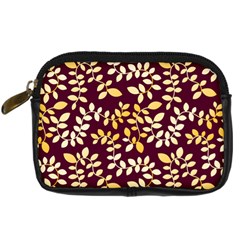 Golden Leaf Pattern Digital Camera Leather Case by designsbymallika