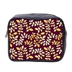 Golden Leaf Pattern Mini Toiletries Bag (two Sides) by designsbymallika