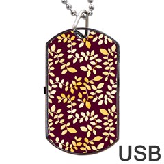 Golden Leaf Pattern Dog Tag Usb Flash (two Sides) by designsbymallika