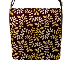 Golden Leaf Pattern Flap Closure Messenger Bag (l) by designsbymallika