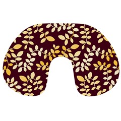 Golden Leaf Pattern Travel Neck Pillow by designsbymallika