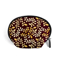 Golden Leaf Pattern Accessory Pouch (small) by designsbymallika