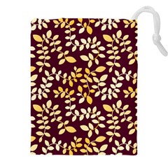 Golden Leaf Pattern Drawstring Pouch (5xl) by designsbymallika