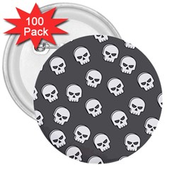 White Skull Pattern 3  Buttons (100 Pack)  by designsbymallika