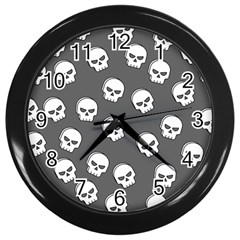 White Skull Pattern Wall Clock (black) by designsbymallika